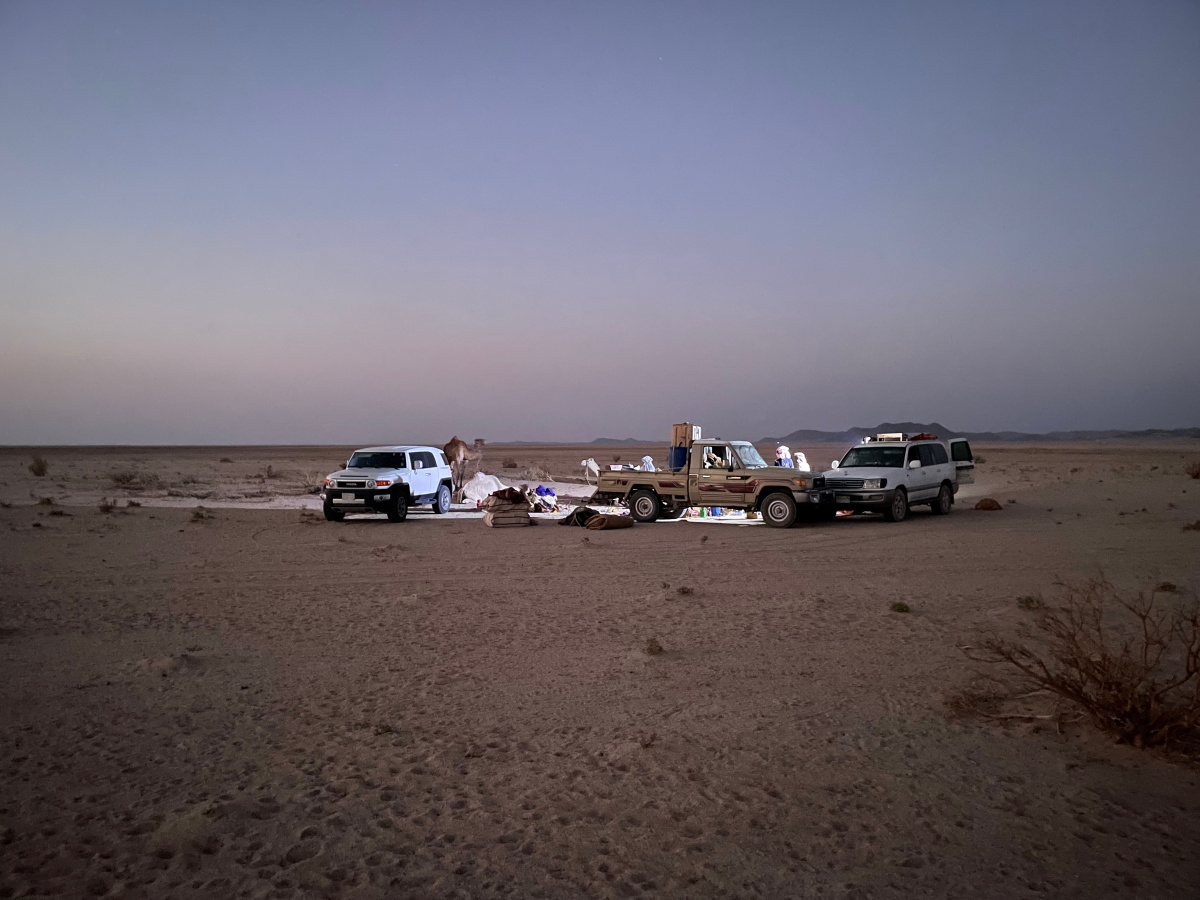 A car with visitors at our campsite