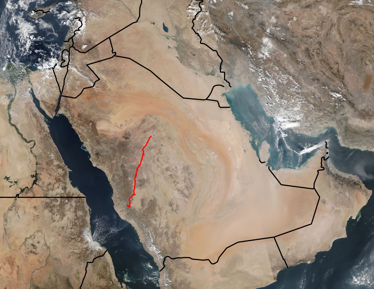 Map of my trip across Saudi Arabia